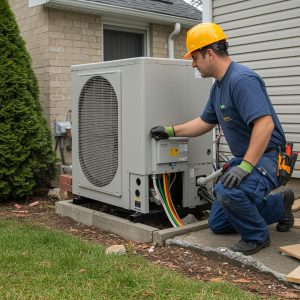 Techniker installiert Wärmepumpe – Wärmepumpen Angebote Vergleich 2025 auf SolarTarifVergleich.com