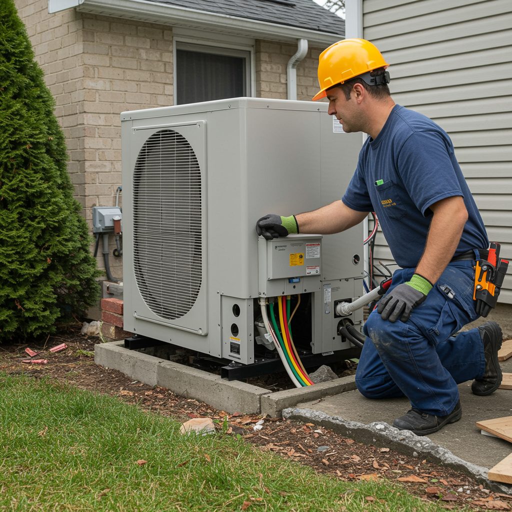 Techniker installiert Wärmepumpe – Wärmepumpen Angebote Vergleich 2025 auf SolarTarifVergleich.com