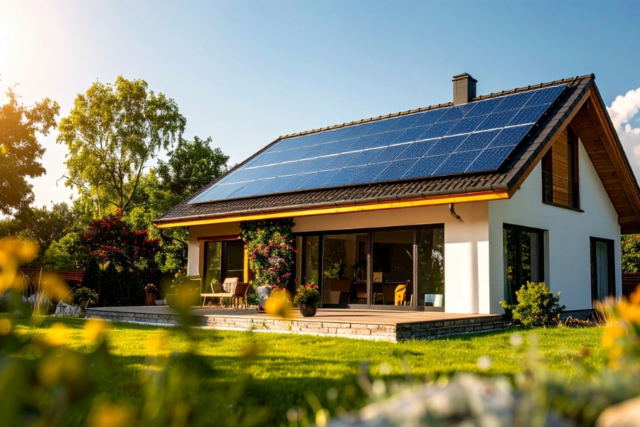 Förderungen für Solaranlagen 2026 auf modernem Einfamilienhaus