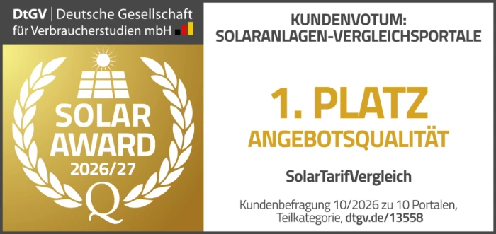 DtGV Solar-Award 2026/27 – 1. Platz Angebotsqualität – SolarTarifVergleich