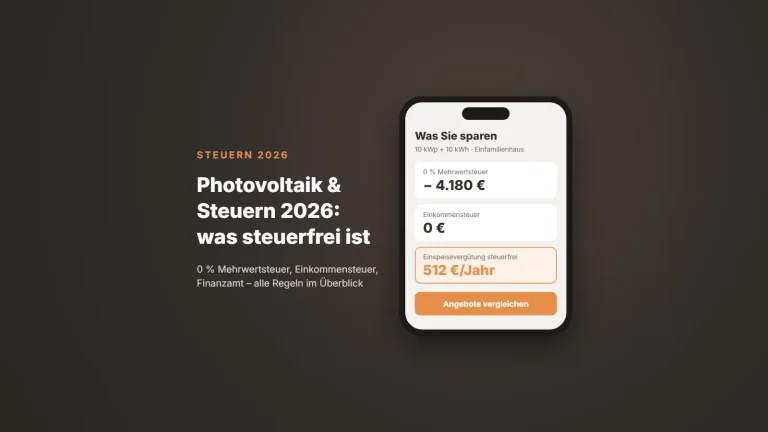 Photovoltaik & Steuern 2026: 0 % Mehrwertsteuer und steuerfreie Einnahmen